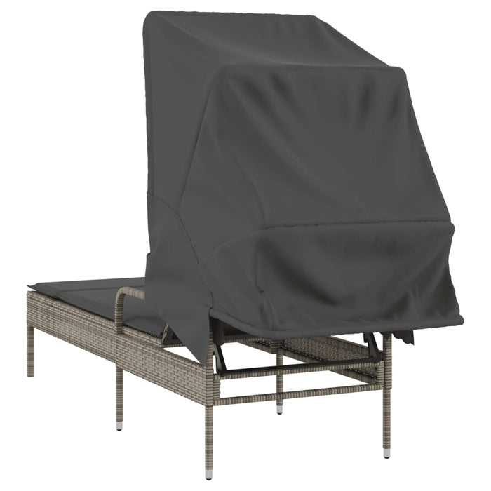 Sun Lounger With Canopy Grey Poly Rattan Tlnokb