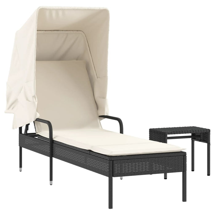Sun Lounger With Canopy And Table Black Poly Rattan Tlnoki