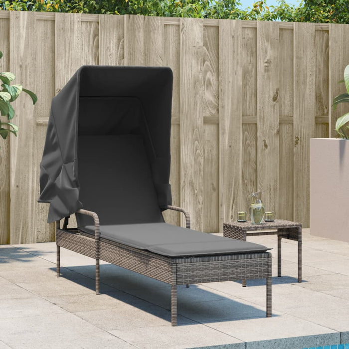Sun Lounger With Canopy And Table Grey Poly Rattan Tlnokk