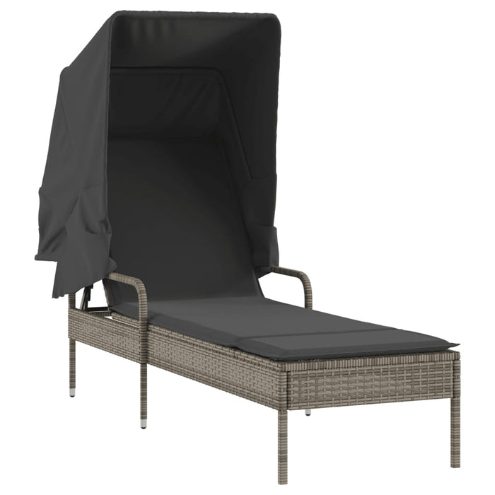 Sun Lounger With Canopy And Table Grey Poly Rattan Tlnokk