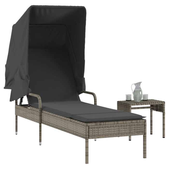 Sun Lounger With Canopy And Table Grey Poly Rattan Tlnokk