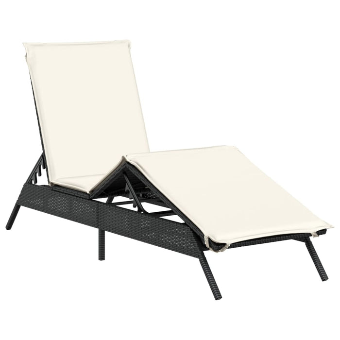 Sun Lounger With Cushion Black Poly Rattan Abbxibo