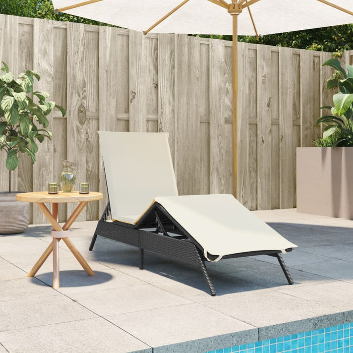 Sun Lounger With Cushion Black Poly Rattan Abbxibo
