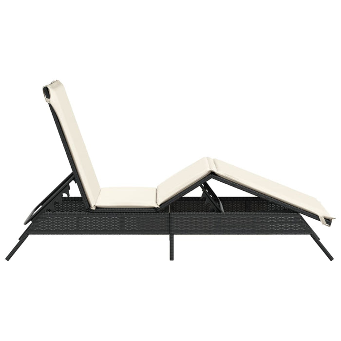 Sun Lounger With Cushion Black Poly Rattan Abbxibo