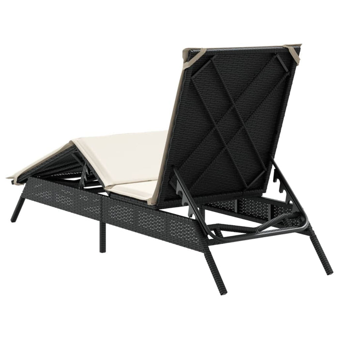 Sun Lounger With Cushion Black Poly Rattan Abbxibo