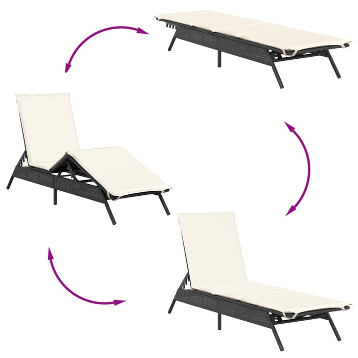 Sun Lounger With Cushion Black Poly Rattan Abbxibo