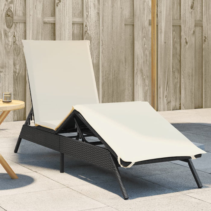 Sun Lounger With Cushion Black Poly Rattan Abbxibo