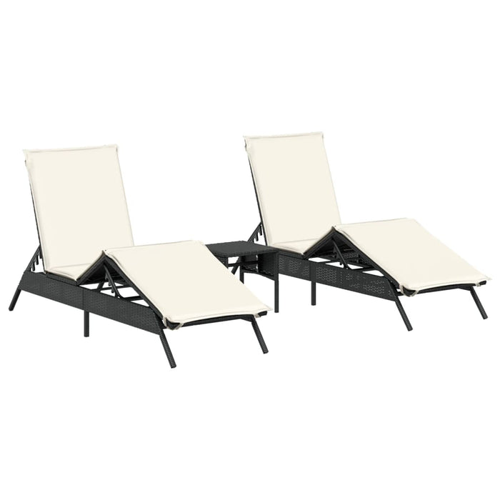 Sun Loungers 2 Pcs With Table Black Poly Rattan Abbxiob