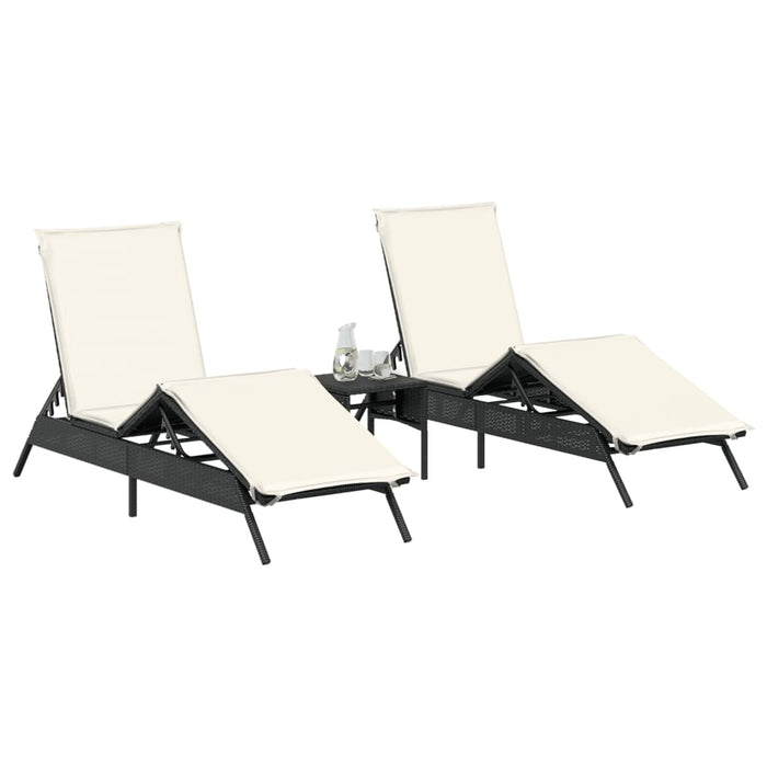 Sun Loungers 2 Pcs With Table Black Poly Rattan Abbxiob