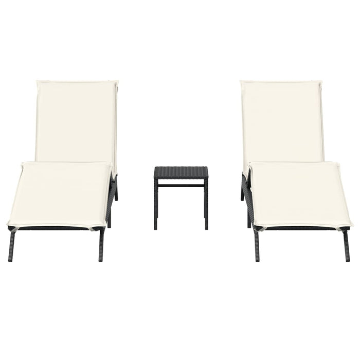 Sun Loungers 2 Pcs With Table Black Poly Rattan Abbxiob