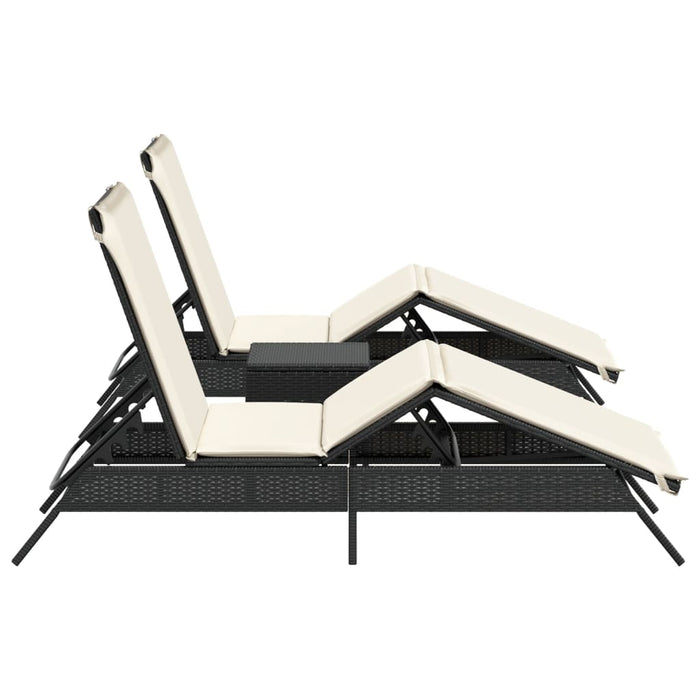 Sun Loungers 2 Pcs With Table Black Poly Rattan Abbxiob