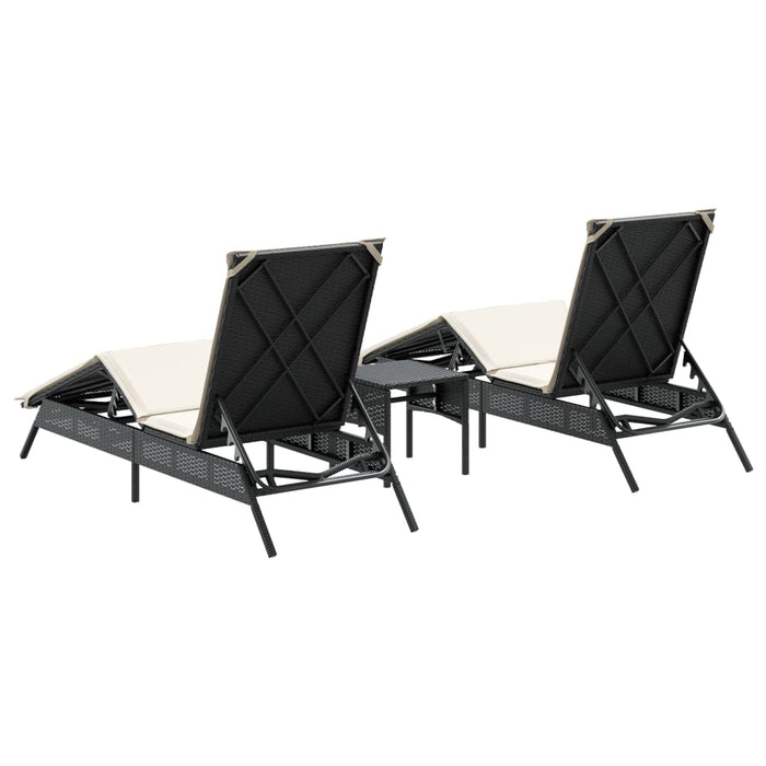 Sun Loungers 2 Pcs With Table Black Poly Rattan Abbxiob