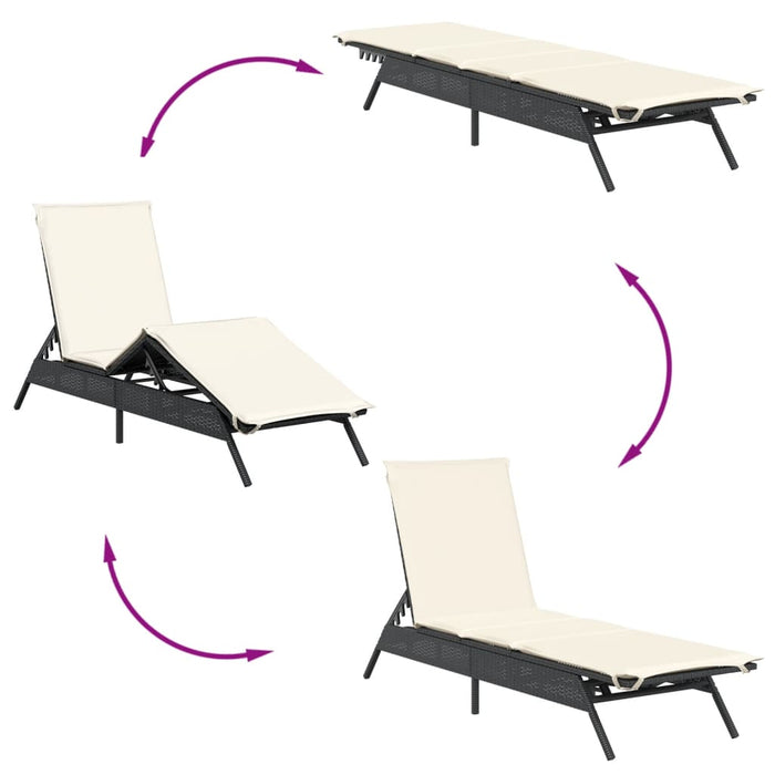 Sun Loungers 2 Pcs With Table Black Poly Rattan Abbxiob