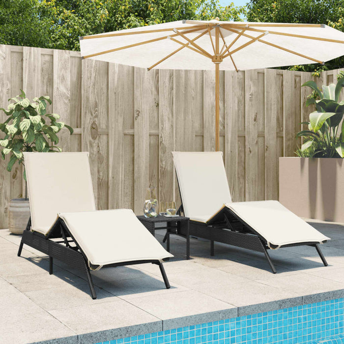 Sun Loungers 2 Pcs With Table Black Poly Rattan Abbxiob