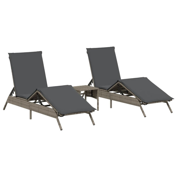 Sun Loungers 2 Pcs With Table Grey Poly Rattan Abbxiox
