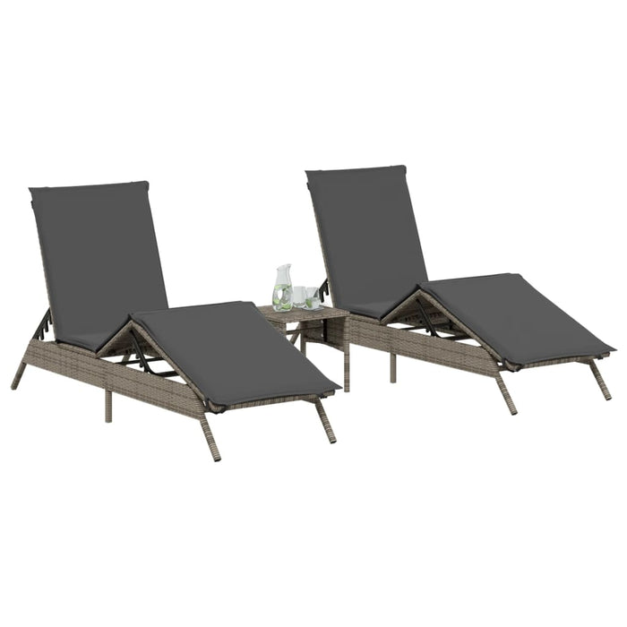 Sun Loungers 2 Pcs With Table Grey Poly Rattan Abbxiox