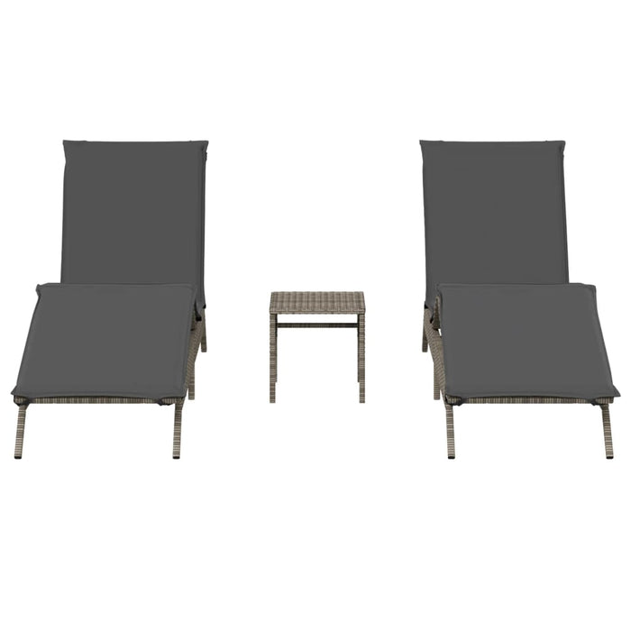 Sun Loungers 2 Pcs With Table Grey Poly Rattan Abbxiox