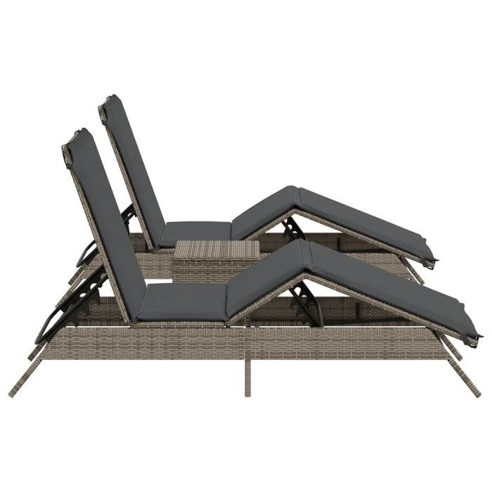 Sun Loungers 2 Pcs With Table Grey Poly Rattan Abbxiox