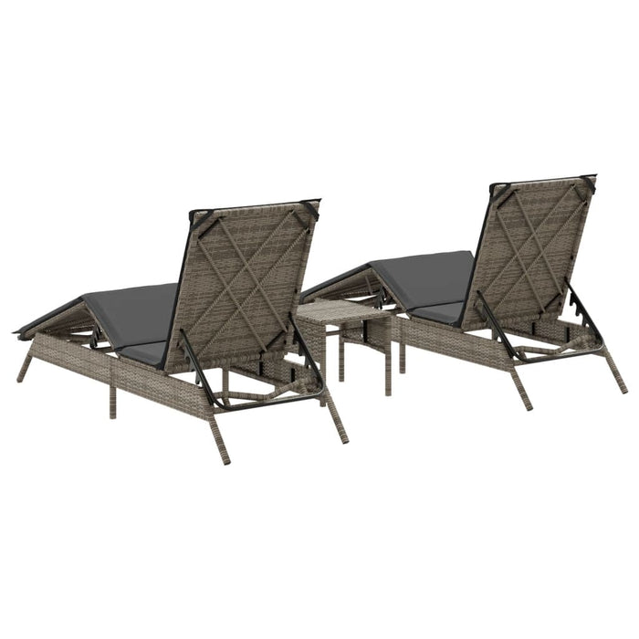 Sun Loungers 2 Pcs With Table Grey Poly Rattan Abbxiox