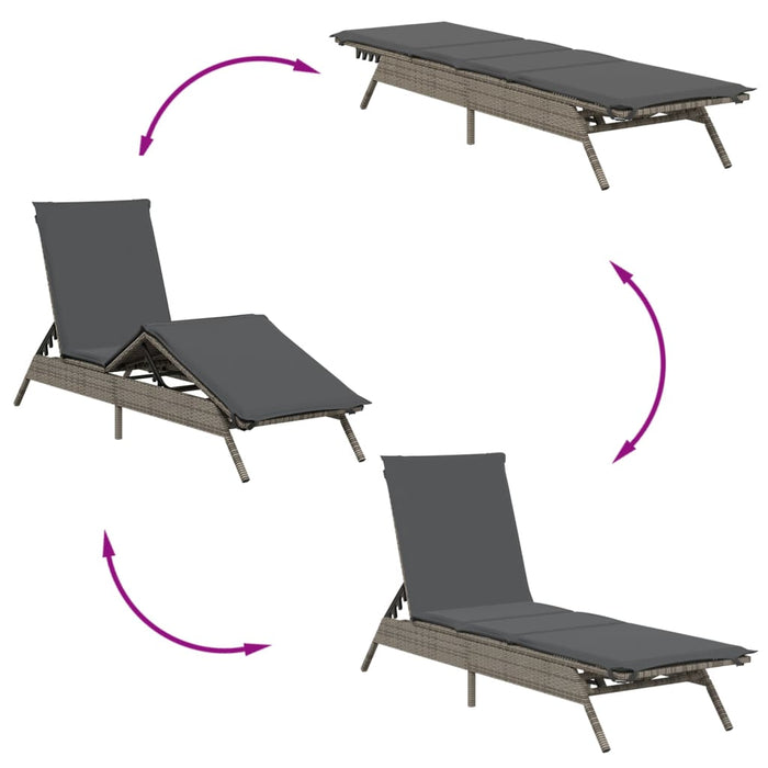 Sun Loungers 2 Pcs With Table Grey Poly Rattan Abbxiox