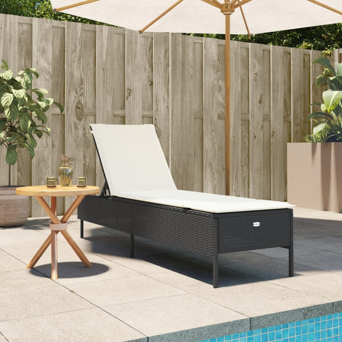 Sun Lounger With Cushion Black Poly Rattan Abbxiok