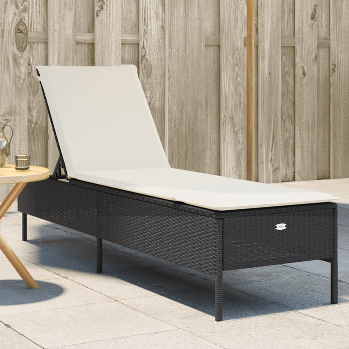 Sun Lounger With Cushion Black Poly Rattan Abbxiok