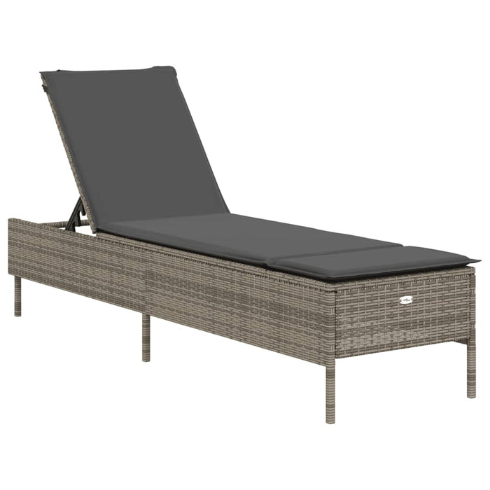 Sun Lounger With Cushion Grey Poly Rattan Abbxixo