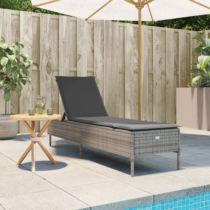 Sun Lounger With Cushion Grey Poly Rattan Abbxixo