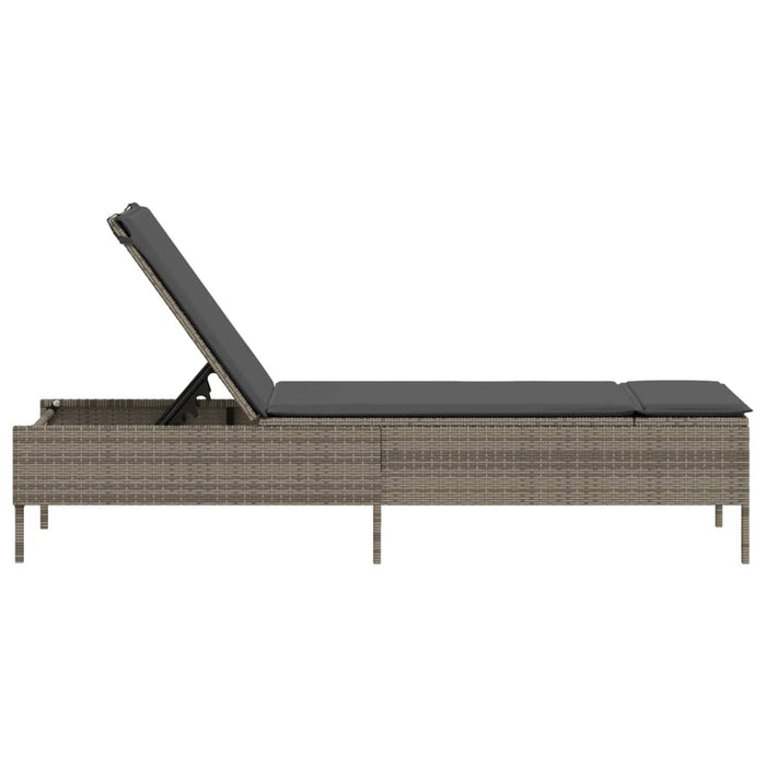 Sun Lounger With Cushion Grey Poly Rattan Abbxixo