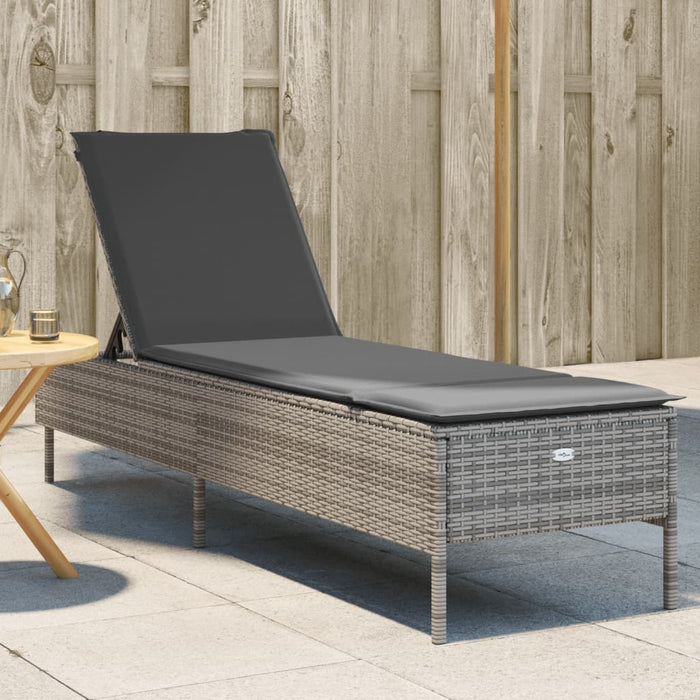 Sun Lounger With Cushion Grey Poly Rattan Abbxixo