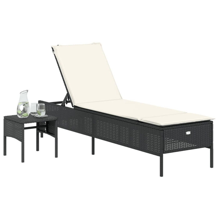 Sun Lounger With Table And Cushion Black Poly Rattan Abbxixn
