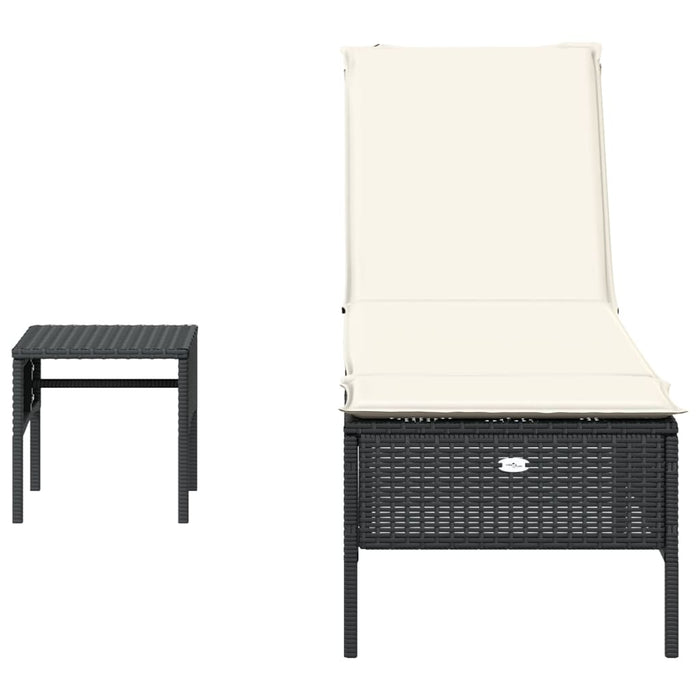 Sun Lounger With Table And Cushion Black Poly Rattan Abbxixn
