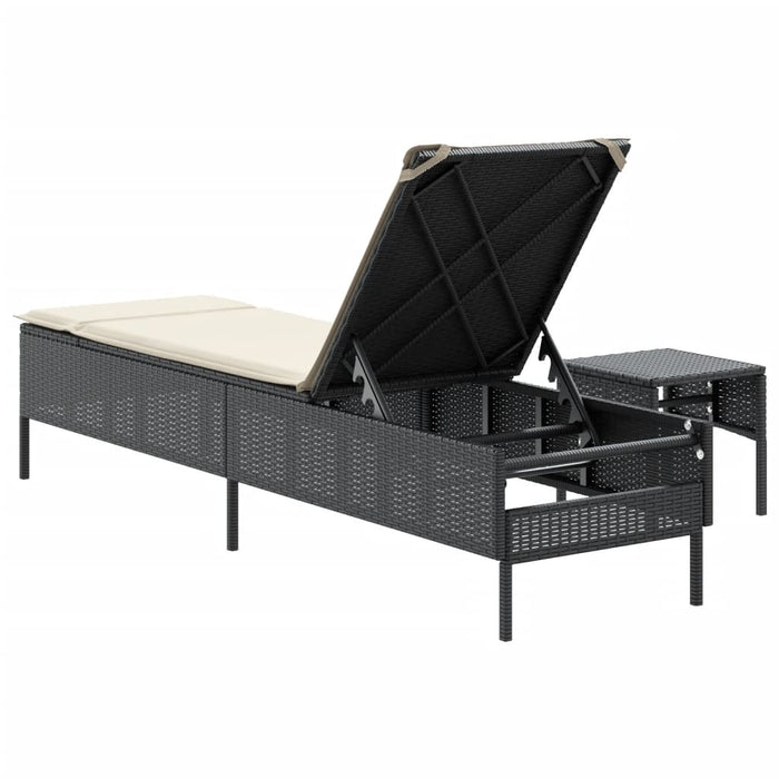 Sun Lounger With Table And Cushion Black Poly Rattan Abbxixn