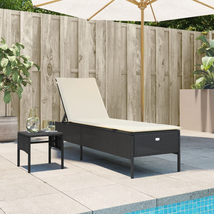 Sun Lounger With Table And Cushion Black Poly Rattan Abbxixn