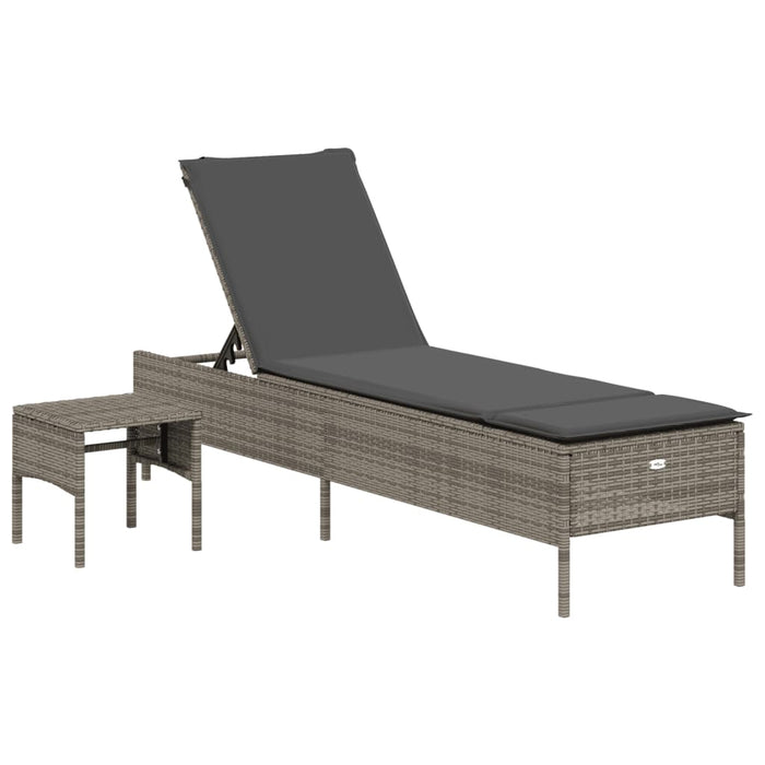 Sun Lounger With Table And Cushion Grey Poly Rattan Abbxitb