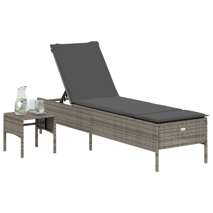 Sun Lounger With Table And Cushion Grey Poly Rattan Abbxitb