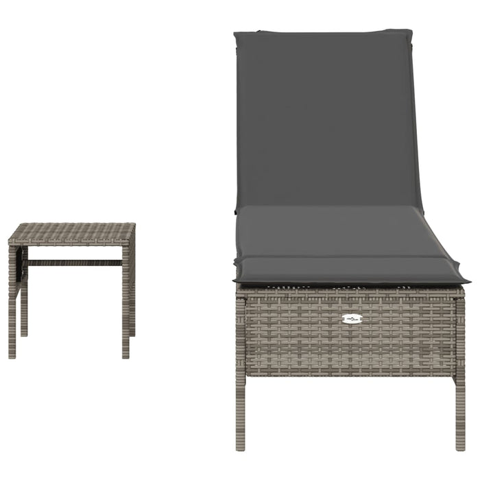 Sun Lounger With Table And Cushion Grey Poly Rattan Abbxitb