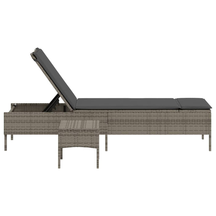 Sun Lounger With Table And Cushion Grey Poly Rattan Abbxitb