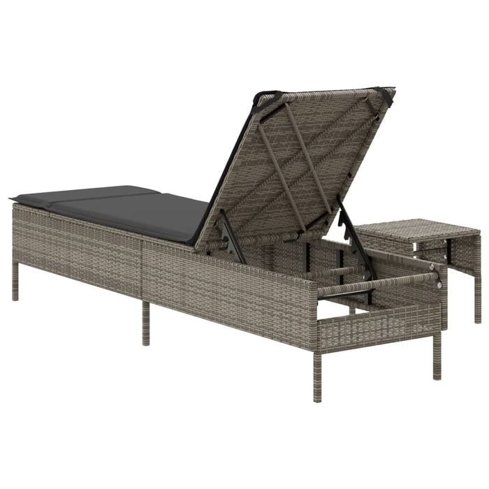 Sun Lounger With Table And Cushion Grey Poly Rattan Abbxitb
