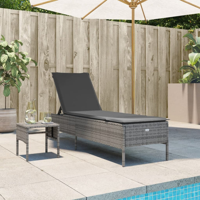 Sun Lounger With Table And Cushion Grey Poly Rattan Abbxitb
