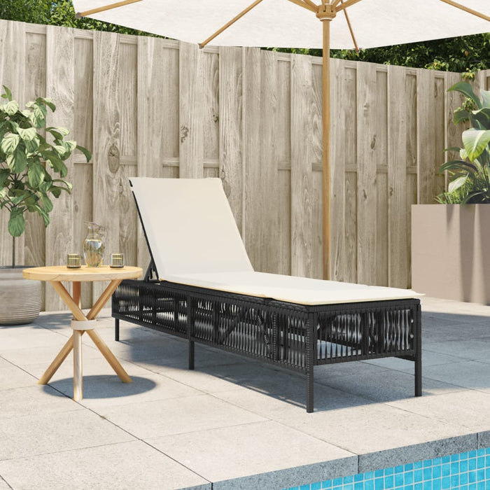 Sun Lounger With Cushion Black Poly Rattan Abbxiti