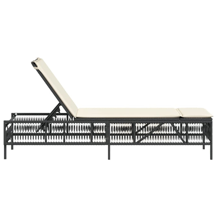 Sun Lounger With Cushion Black Poly Rattan Abbxiti