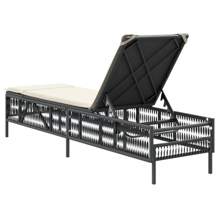 Sun Lounger With Cushion Black Poly Rattan Abbxiti