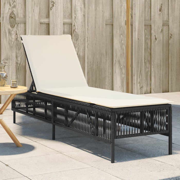 Sun Lounger With Cushion Black Poly Rattan Abbxiti
