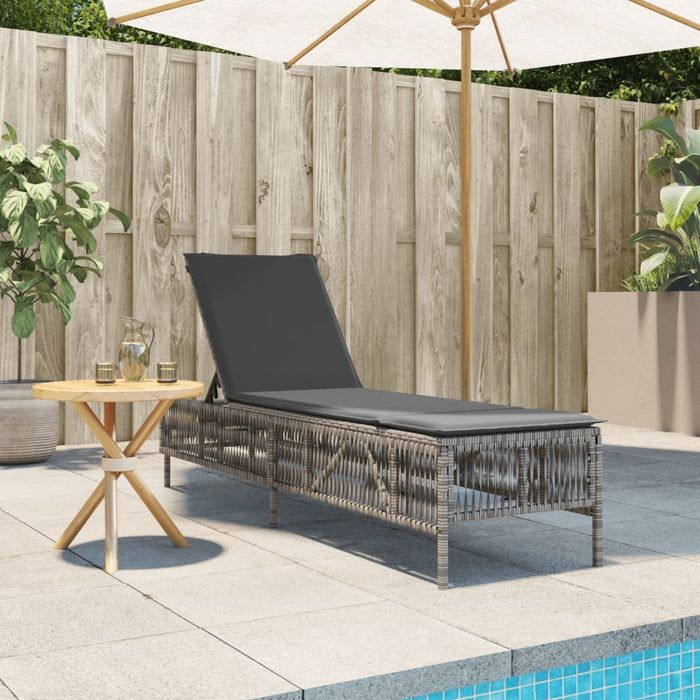 Sun Lounger With Cushion Grey Poly Rattan Abbxitk