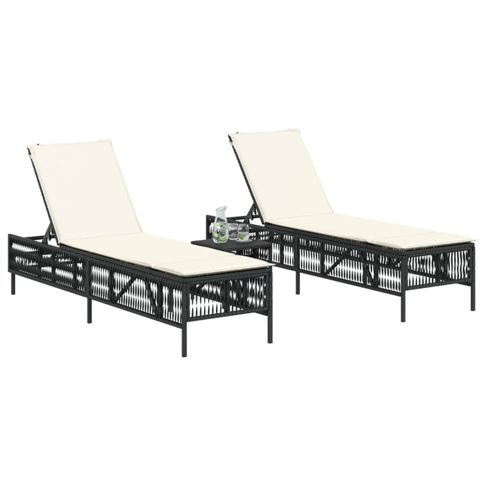 Sun Loungers 2 Pcs With Table Black Poly Rattan Abbxial