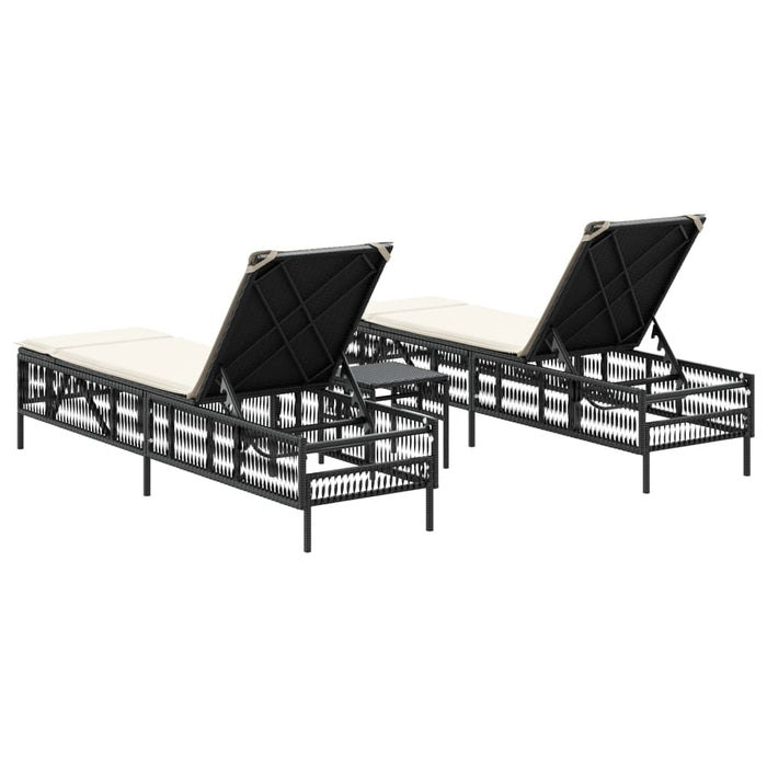 Sun Loungers 2 Pcs With Table Black Poly Rattan Abbxial