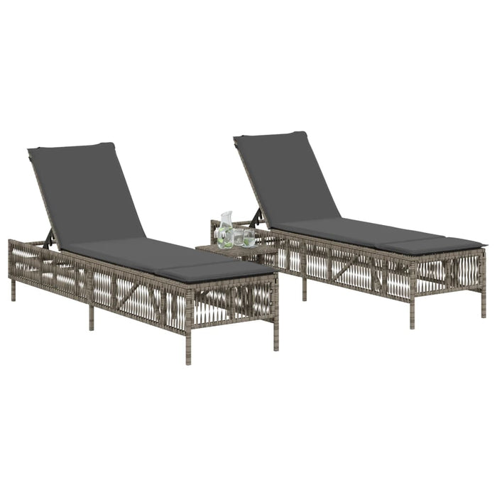Sun Loungers 2 Pcs With Table Grey Poly Rattan Abbxian