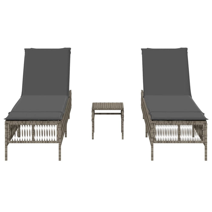 Sun Loungers 2 Pcs With Table Grey Poly Rattan Abbxian