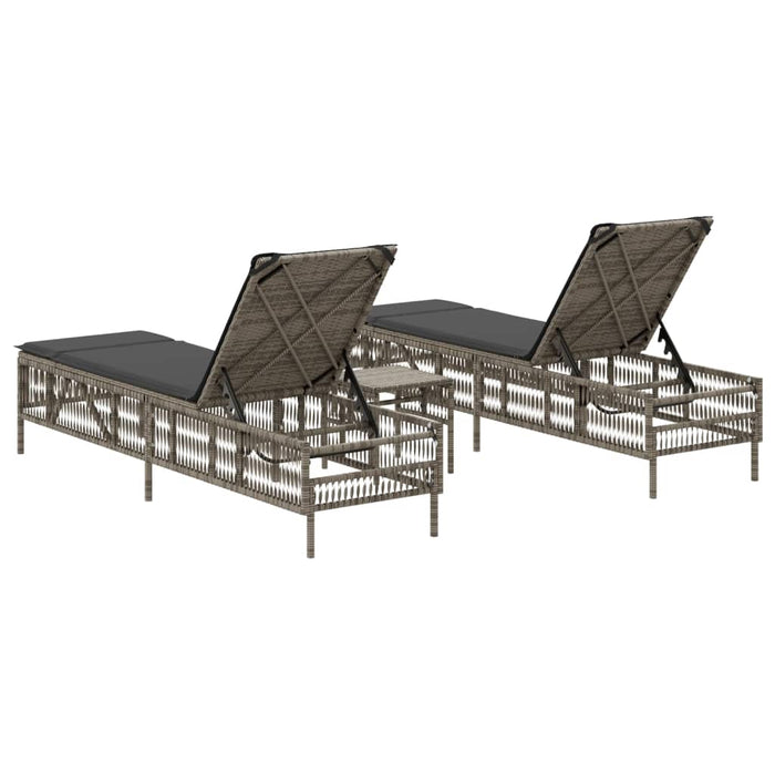 Sun Loungers 2 Pcs With Table Grey Poly Rattan Abbxian